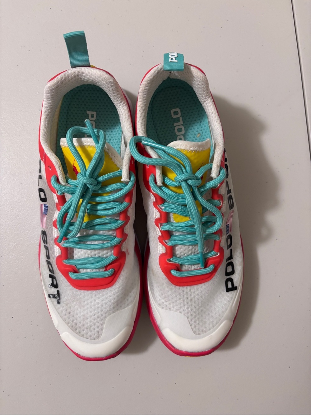 Ralph Lauren Polo Sport Womens 8.5 Tech Racer Athletic Shoes Yellow Coral Retro - Picture 5 of 9